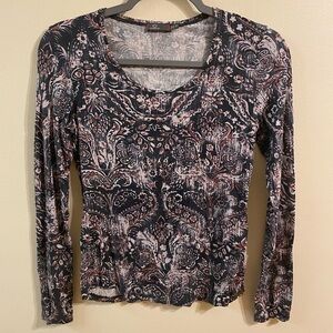 Womens Dismero Made in Italy Multicolor Paisley Studded Long Sleeve Blouse Small